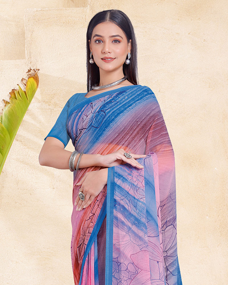 Vishal Prints Pastel Purple Digital Print Georgette Saree