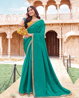 Vishal Prints Pine Green Designer Organza Saree With Diamond Work And Embroidery Cut Work Border (With Matching Potli Bag)
