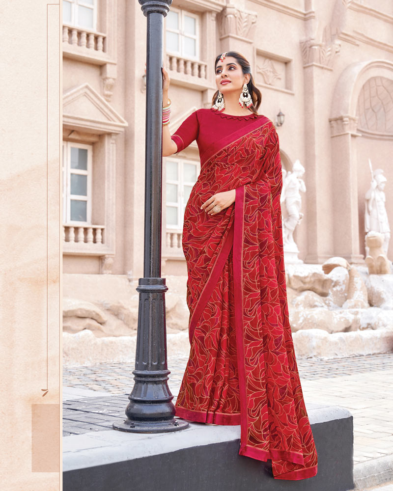 Vishal Prints Chili Red Printed Brasso Saree With Fancy Border