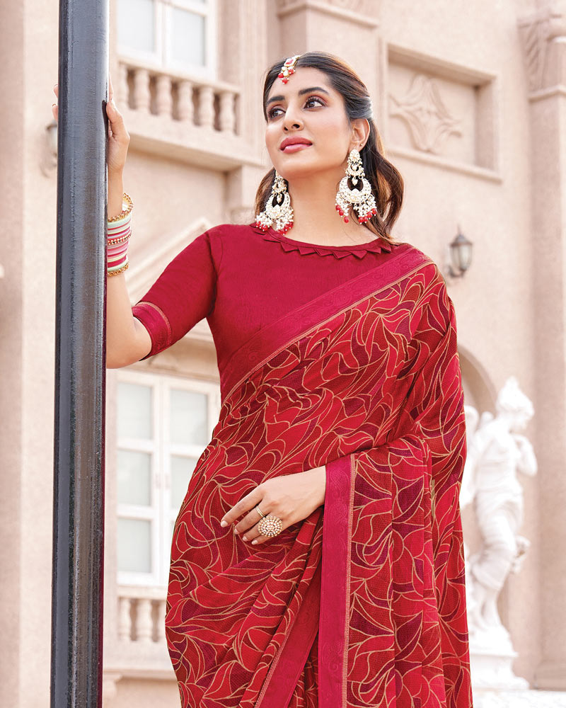 Vishal Prints Chili Red Printed Brasso Saree With Fancy Border
