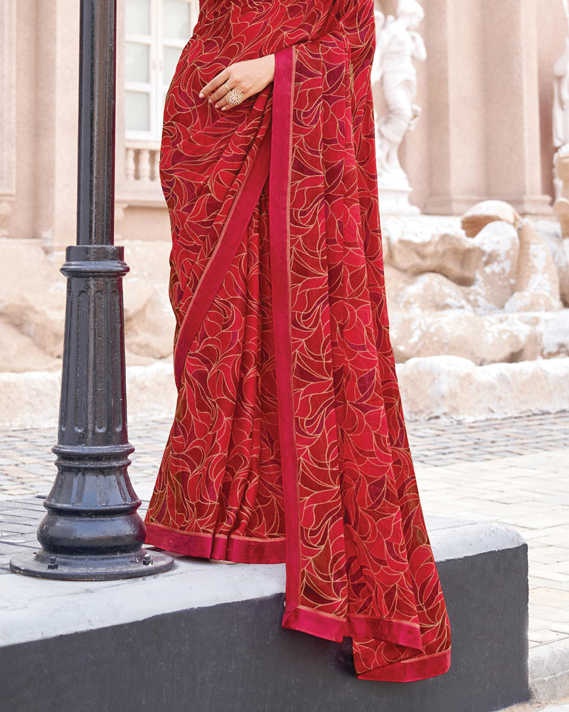 Vishal Prints Chili Red Printed Brasso Saree With Fancy Border
