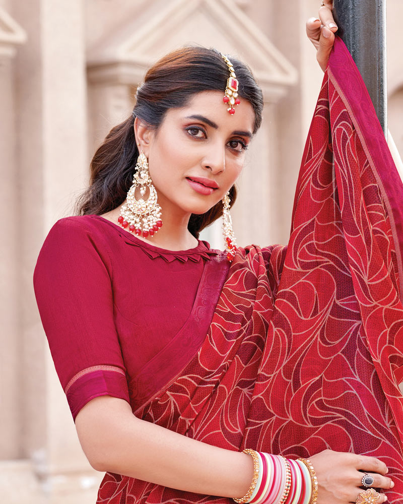 Vishal Prints Chili Red Printed Brasso Saree With Fancy Border