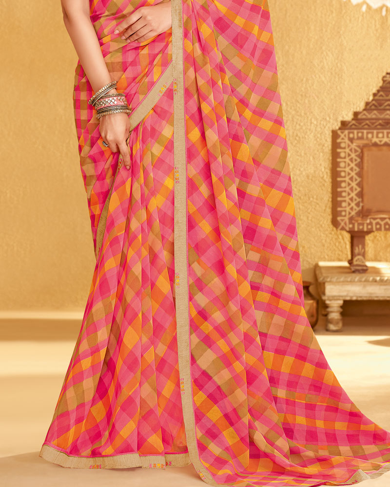 Vishal Prints Mandy Pink Printed Georgette Saree With Fancy Border