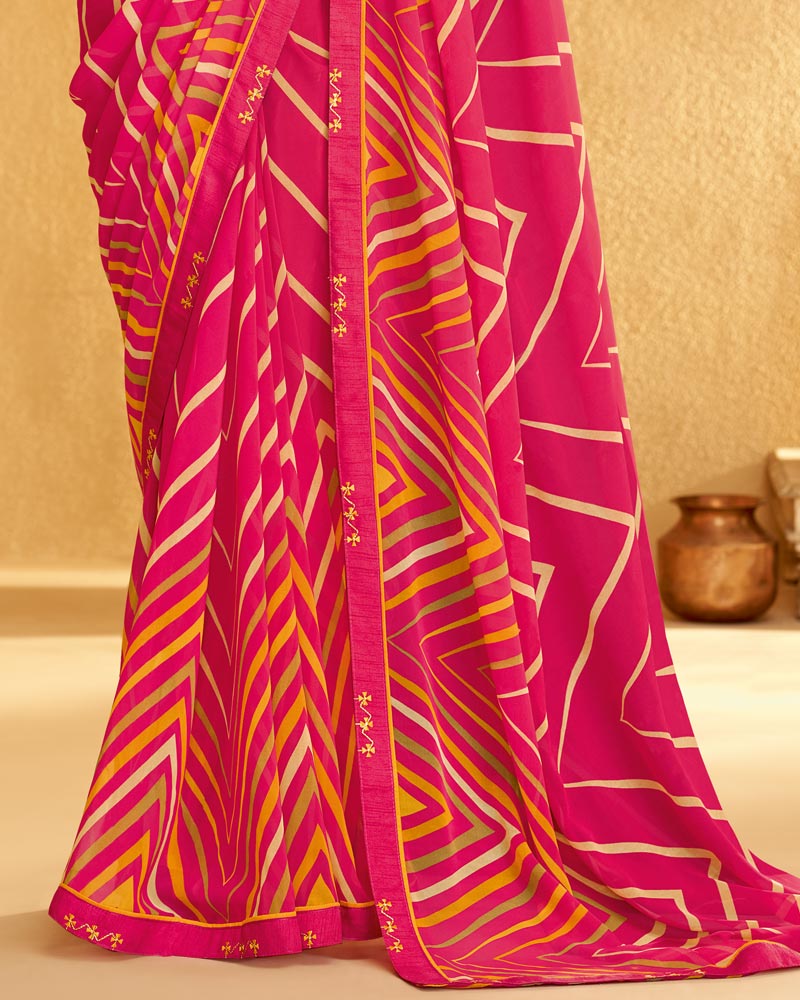 Vishal Prints Amaranth Pink Printed Georgette Saree With Fancy Border