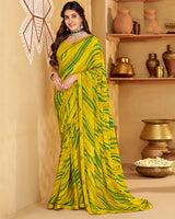 Vishal Prints Galliano Yellow Printed Georgette Saree With Fancy Border