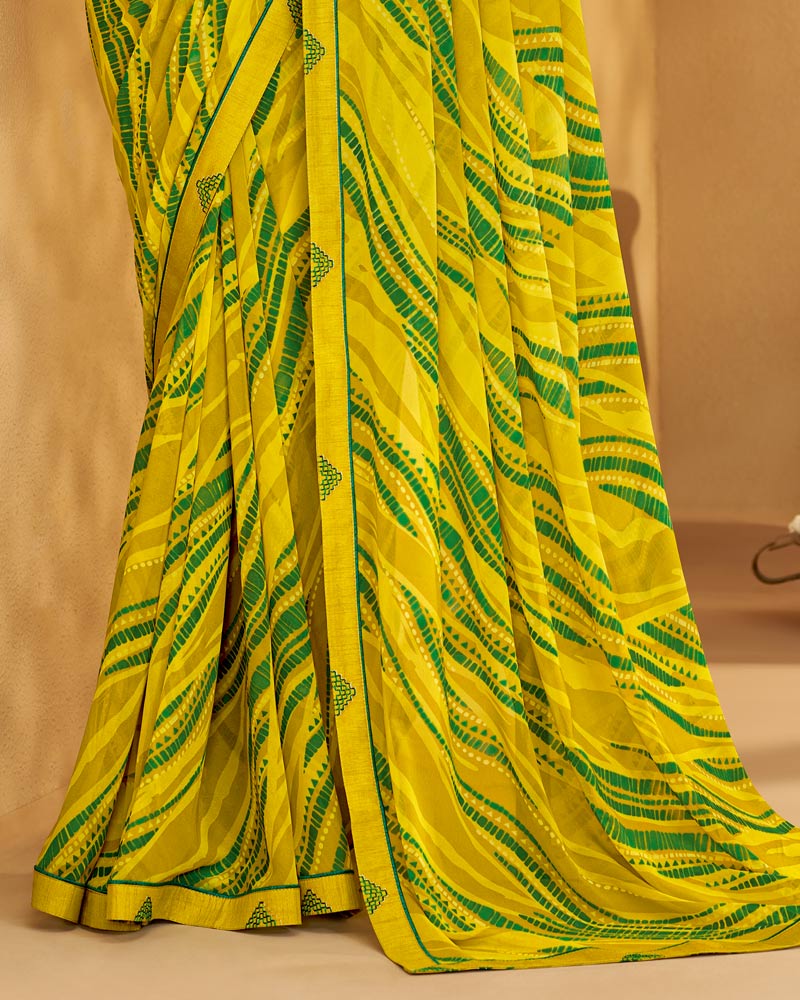 Vishal Prints Galliano Yellow Printed Georgette Saree With Fancy Border