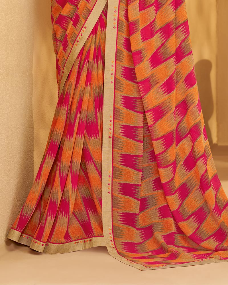 Vishal Prints Amaranth Pink Printed Georgette Saree With Fancy Border