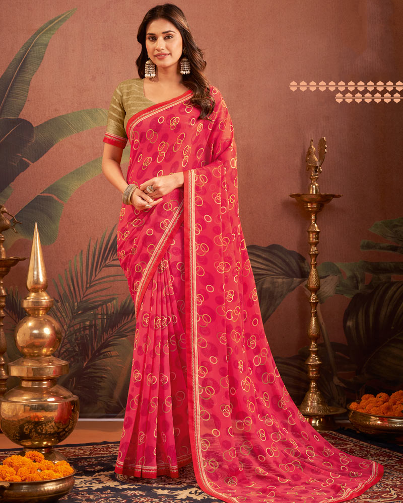 Vishal Prints Raspberry Pink Printed Georgette Saree With Fancy Border