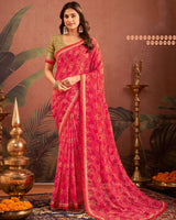 Vishal Prints Raspberry Pink Printed Georgette Saree With Fancy Border