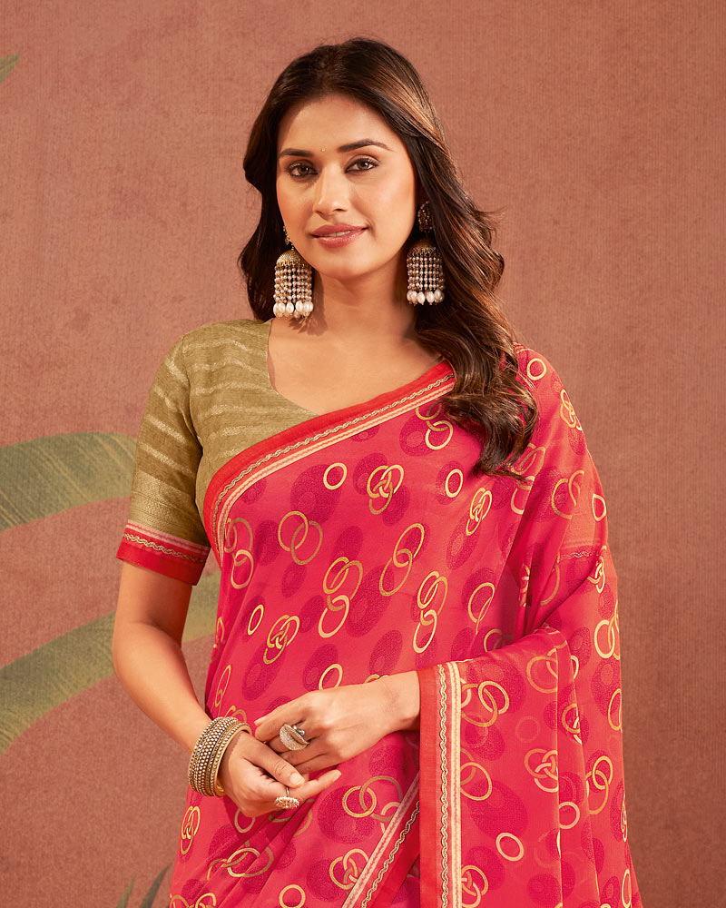 Vishal Prints Raspberry Pink Printed Georgette Saree With Fancy Border
