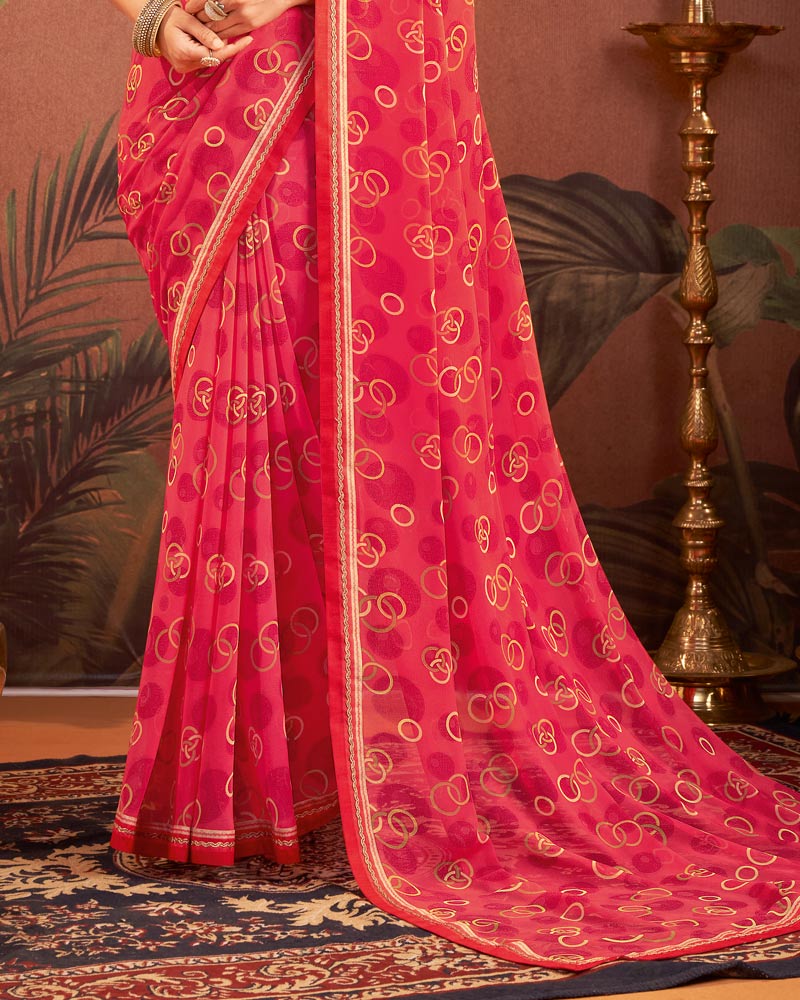 Vishal Prints Raspberry Pink Printed Georgette Saree With Fancy Border