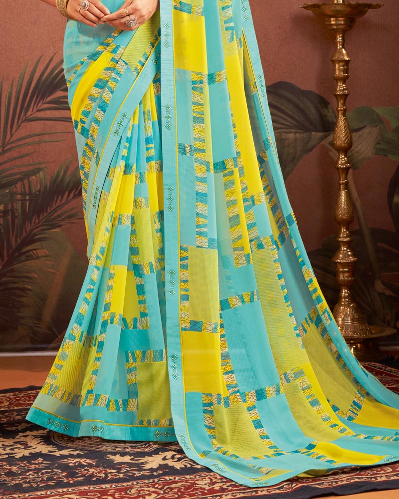 Vishal Prints Bluish Green Printed Georgette Saree With Fancy Border