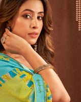 Vishal Prints Bluish Green Printed Georgette Saree With Fancy Border