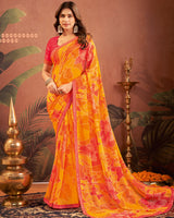 Vishal Prints Orange Printed Georgette Saree With Fancy Border