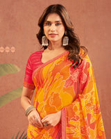 Vishal Prints Orange Printed Georgette Saree With Fancy Border