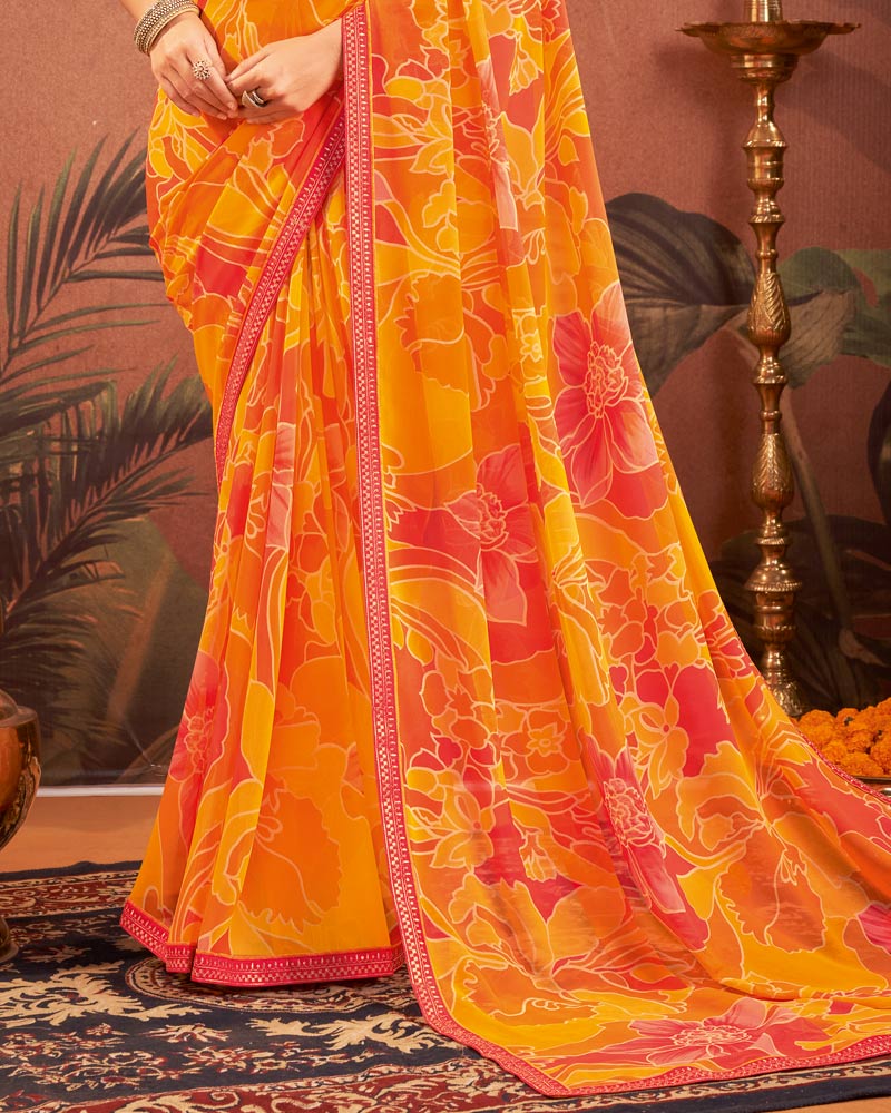 Vishal Prints Orange Printed Georgette Saree With Fancy Border