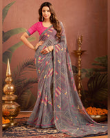 Vishal Prints Grey Printed Georgette Saree With Fancy Border