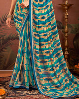 Vishal Prints Blue Beige Printed Georgette Saree With Fancy Border