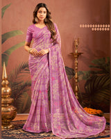 Vishal Prints Pale Violet Printed Georgette Saree With Fancy Border