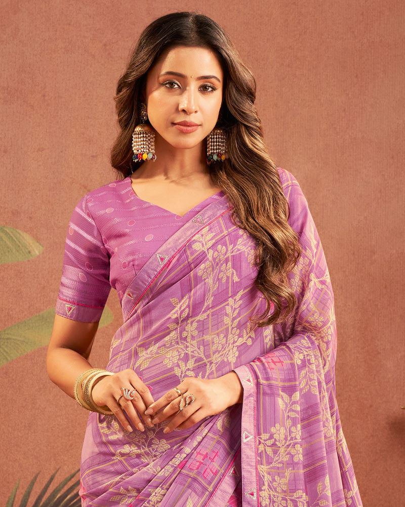 Vishal Prints Pale Violet Printed Georgette Saree With Fancy Border