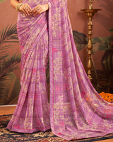 Vishal Prints Pale Violet Printed Georgette Saree With Fancy Border