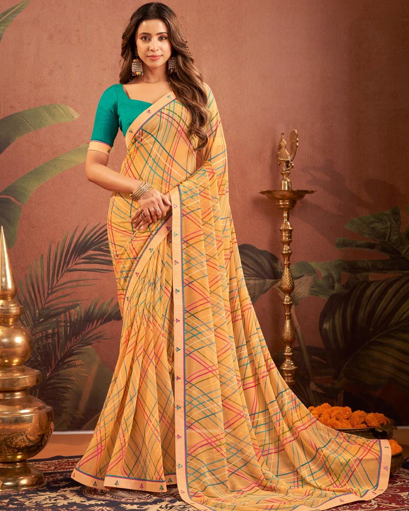Vishal Prints Light Orange Printed Georgette Saree With Fancy Border