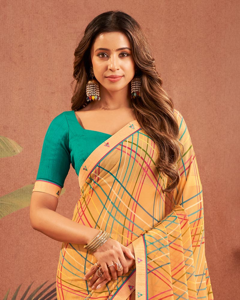 Vishal Prints Light Orange Printed Georgette Saree With Fancy Border