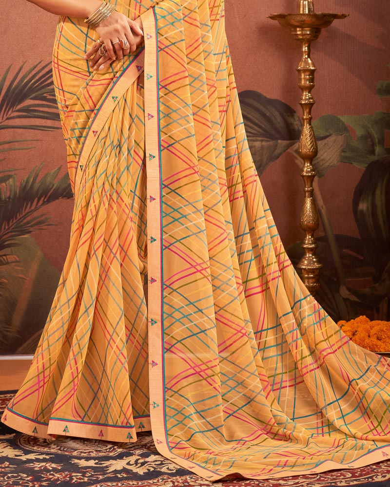Vishal Prints Light Orange Printed Georgette Saree With Fancy Border
