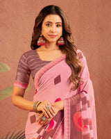 Vishal Prints Baby Pink Printed Georgette Saree With Fancy Border