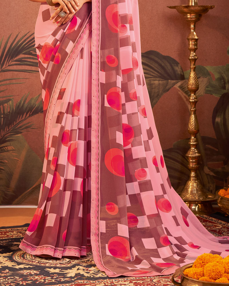 Vishal Prints Baby Pink Printed Georgette Saree With Fancy Border