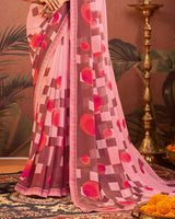 Vishal Prints Baby Pink Printed Georgette Saree With Fancy Border