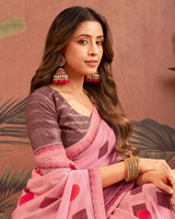 Vishal Prints Baby Pink Printed Georgette Saree With Fancy Border