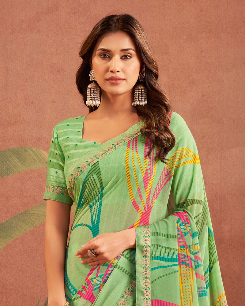 Vishal Prints Teal Green Printed Georgette Saree With Fancy Border