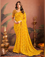 Vishal Prints Mustard Printed Georgette Saree With Fancy Border