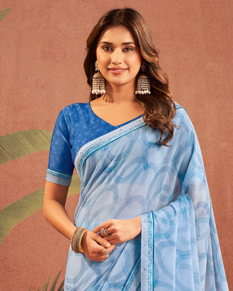 Vishal Prints Sky Blue Printed Georgette Saree With Fancy Border