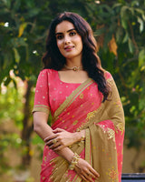 Vishal Prints Light Coral Pink Traditional Printed Fancy Chiffon Saree With Foil Print And Embroidery Border