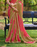 Vishal Prints Light Coral Pink Traditional Printed Fancy Chiffon Saree With Foil Print And Embroidery Border