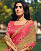 Vishal Prints Light Coral Pink Traditional Printed Fancy Chiffon Saree With Foil Print And Embroidery Border
