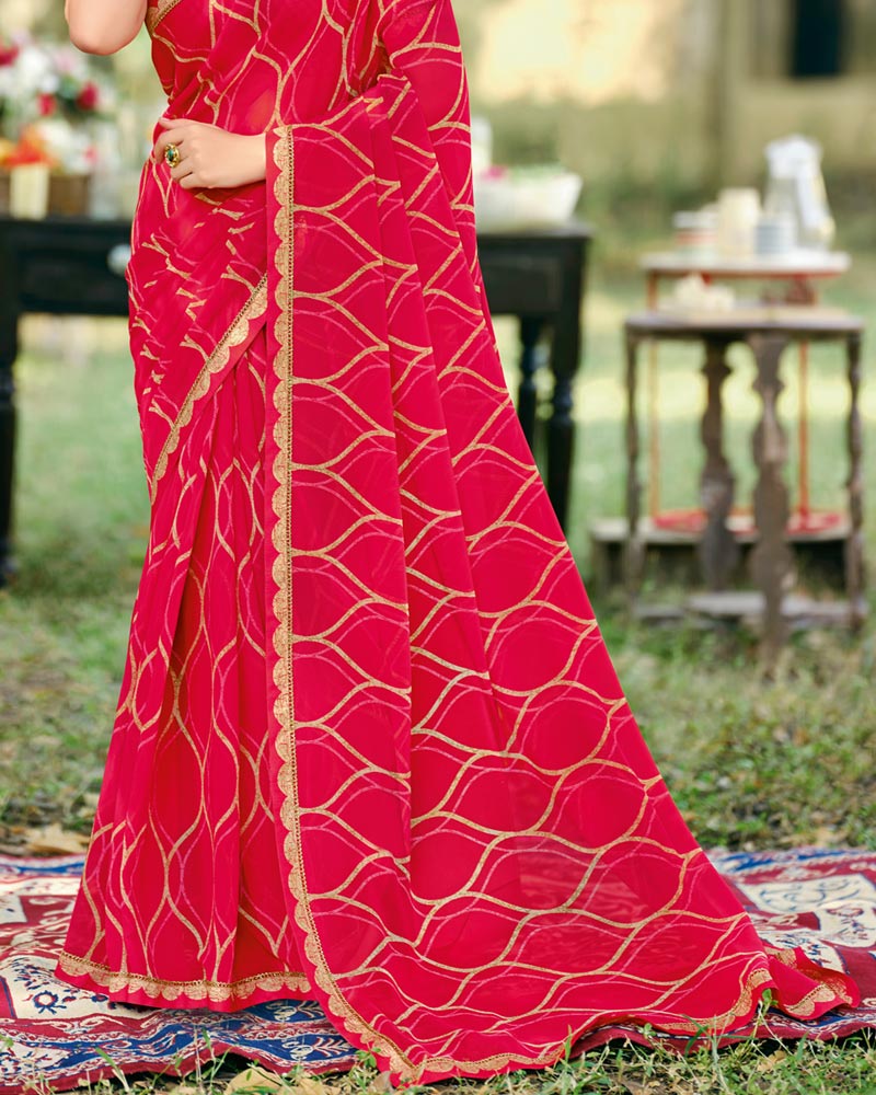 Vishal Prints Lipstick Red Printed Georgette Saree With Fancy Border