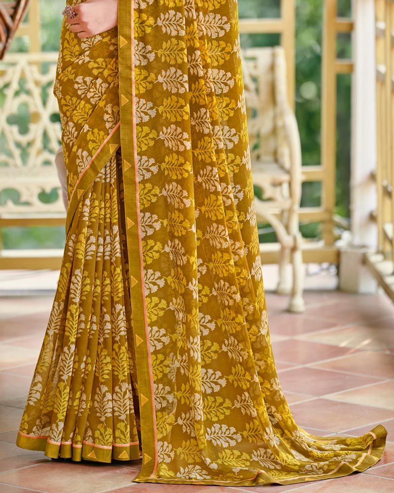 Vishal Prints Dark Sand Brown Printed Georgette Saree With Fancy Border