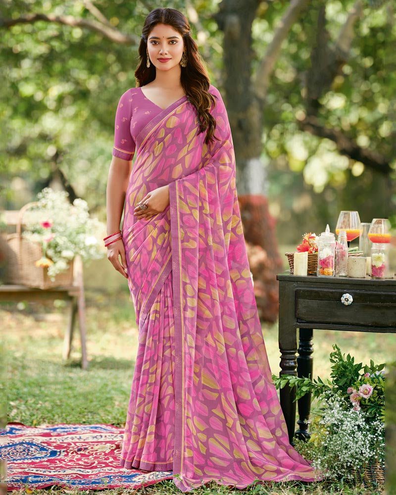 Vishal Prints Tulip Pink Printed Georgette Saree With Fancy Border