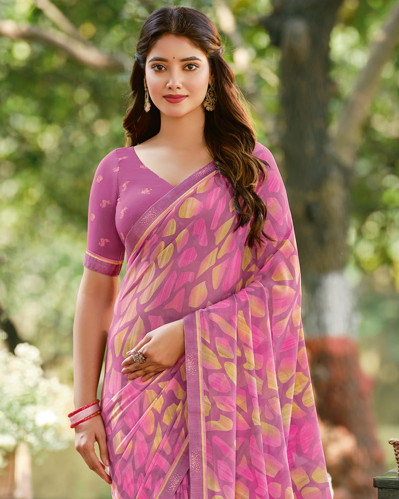 Vishal Prints Tulip Pink Printed Georgette Saree With Fancy Border