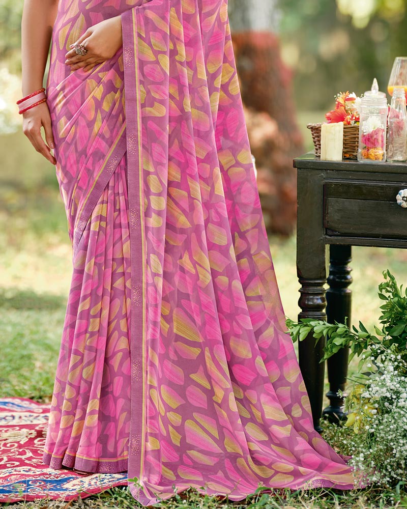 Vishal Prints Tulip Pink Printed Georgette Saree With Fancy Border