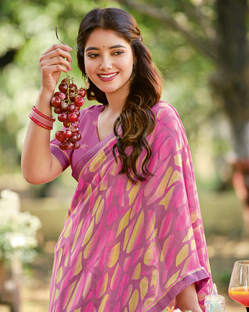 Vishal Prints Tulip Pink Printed Georgette Saree With Fancy Border