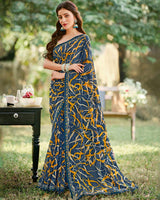 Vishal Prints Ink Blue Printed Georgette Saree With Fancy Border