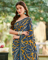 Vishal Prints Ink Blue Printed Georgette Saree With Fancy Border