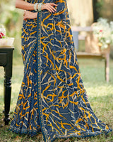 Vishal Prints Ink Blue Printed Georgette Saree With Fancy Border
