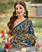 Vishal Prints Ink Blue Printed Georgette Saree With Fancy Border