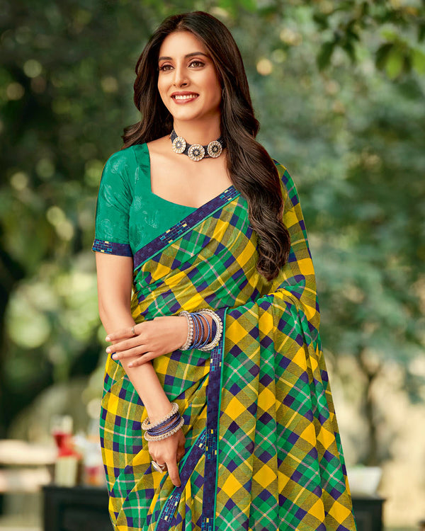Vishal Prints Dark Spring Green Printed Georgette Saree With Fancy Border