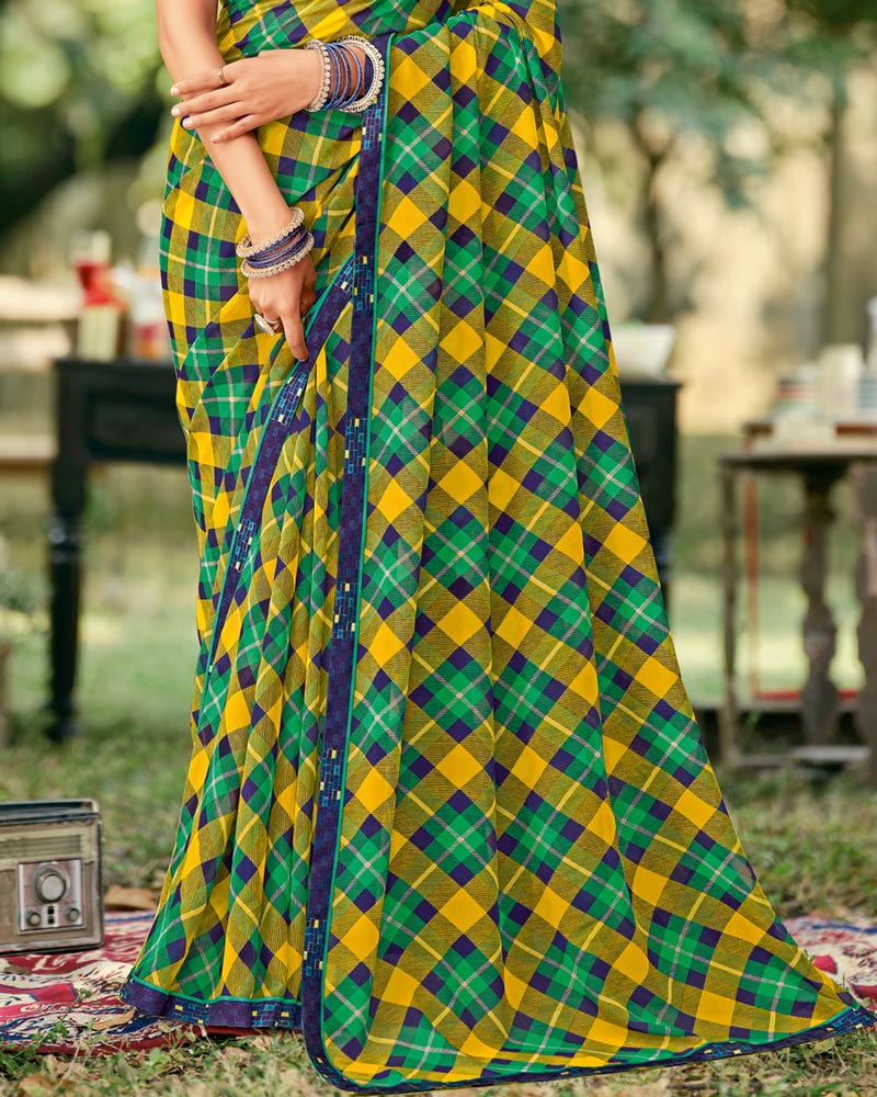 Vishal Prints Dark Spring Green Printed Georgette Saree With Fancy Border